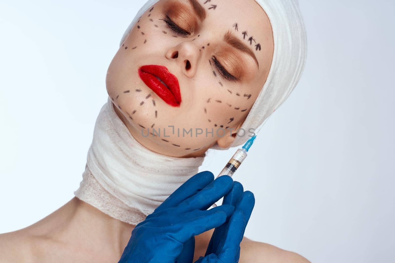 beautiful woman rejuvenation facial injection cosmetic procedures isolated background. High quality photo