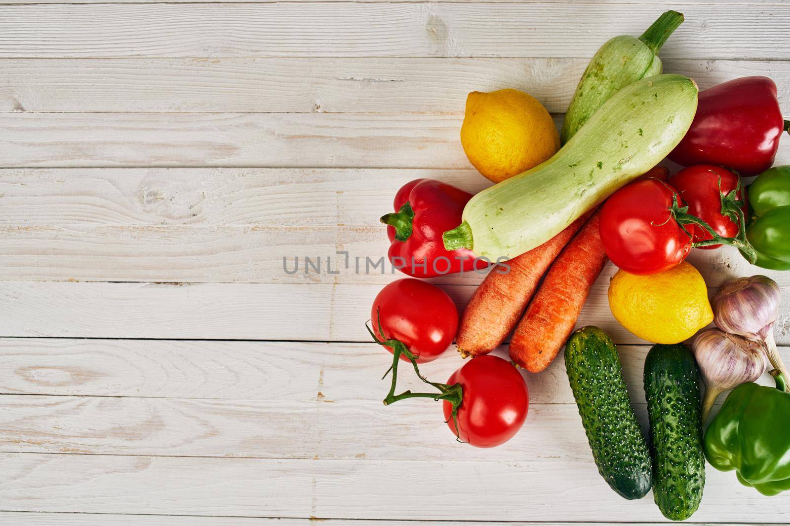 vegetables vitamins organic food kitchen farm products wood background by Vichizh