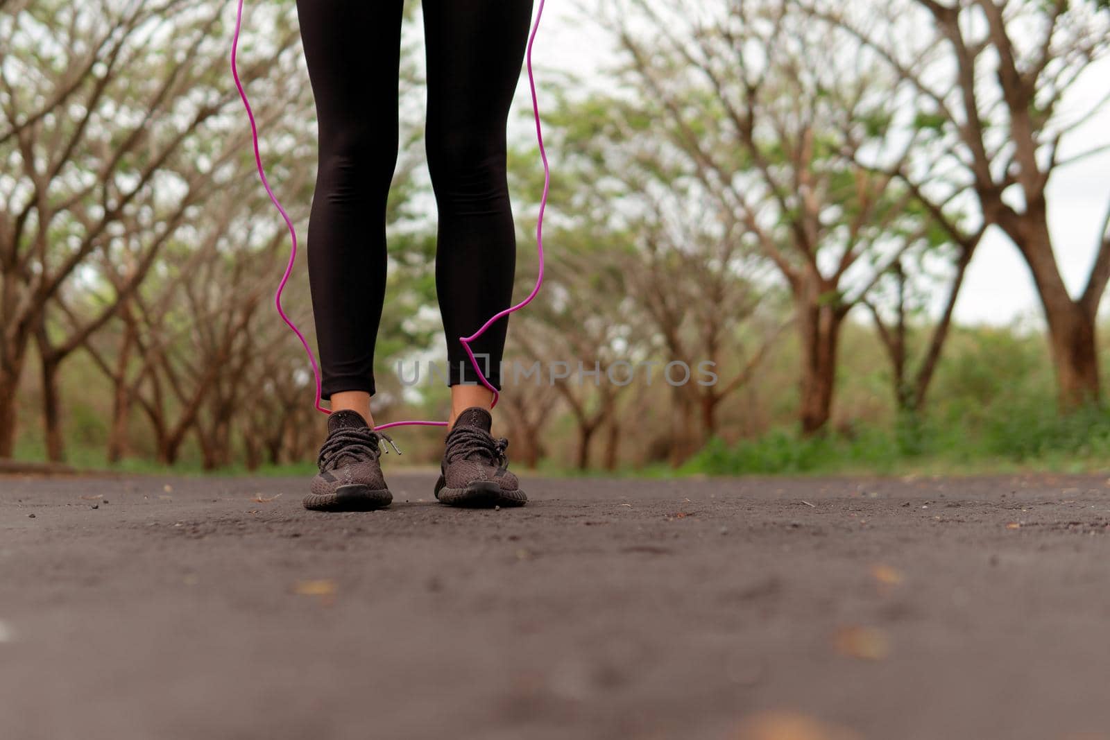 close-up of running shoes. bali autumn forest