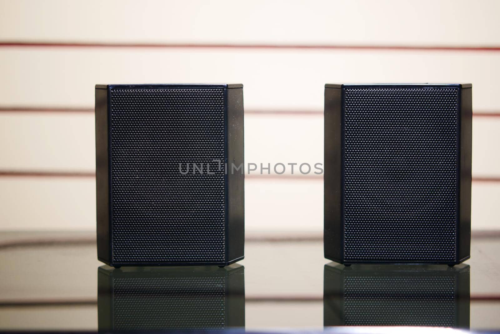a sound speaker on table with copy space