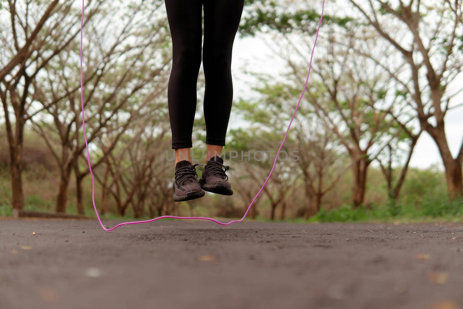 close-up of running black shoes. forest, bali