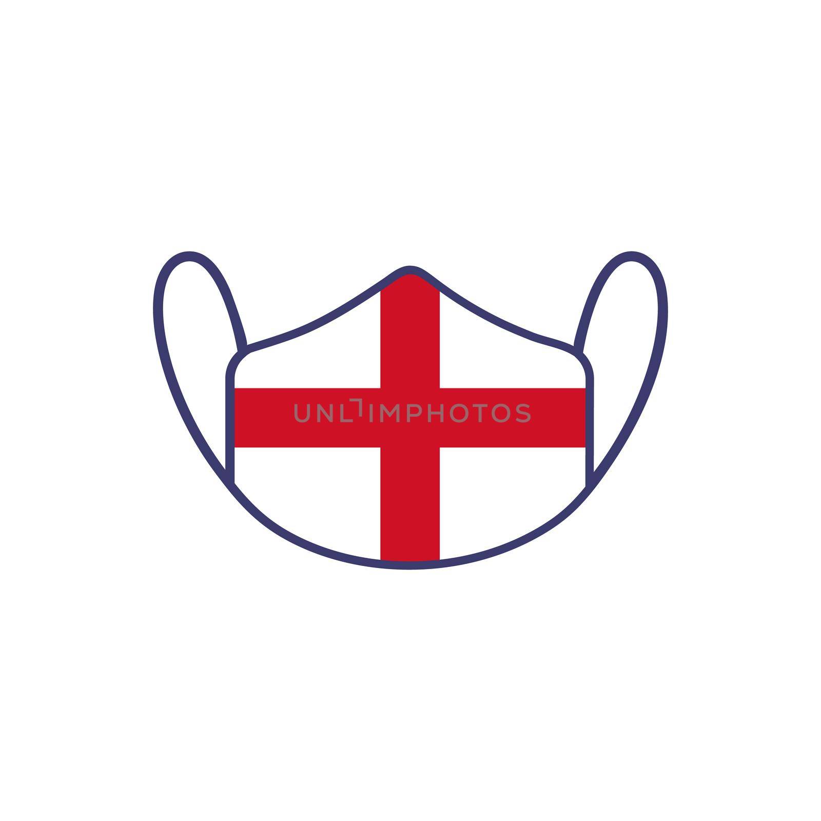 Medical Mask with National Flag of England as Icon on White. Protective Mask Virus and Flu. Surgery Concept