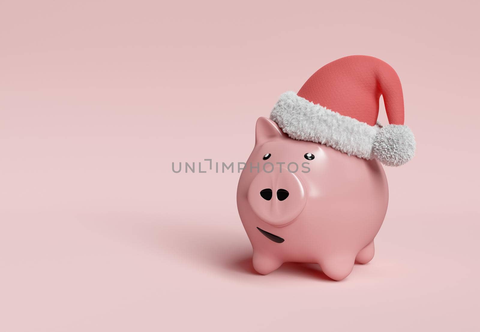 piggy bank with santa claus hat and space for text. christmas savings, economy and shopping concept. 3d rendering