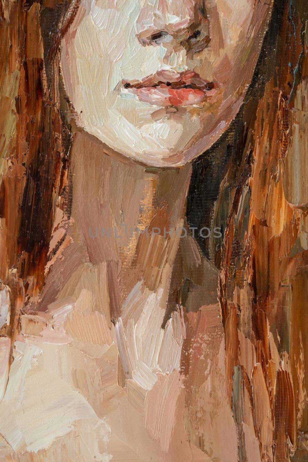 Oil painting. Portrait of a red-haired girl. The art is done in a realistic manner.