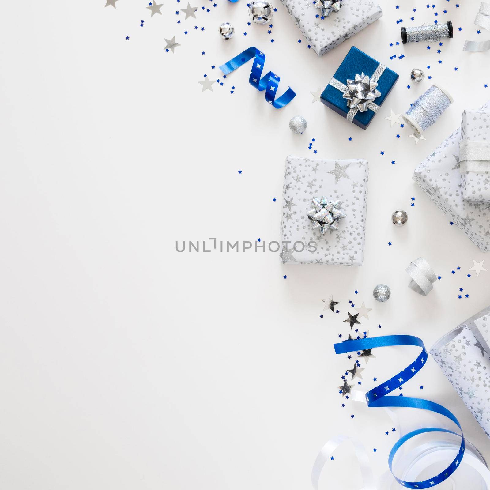 flat lay composition wrapped presents. High quality photo by Zahard