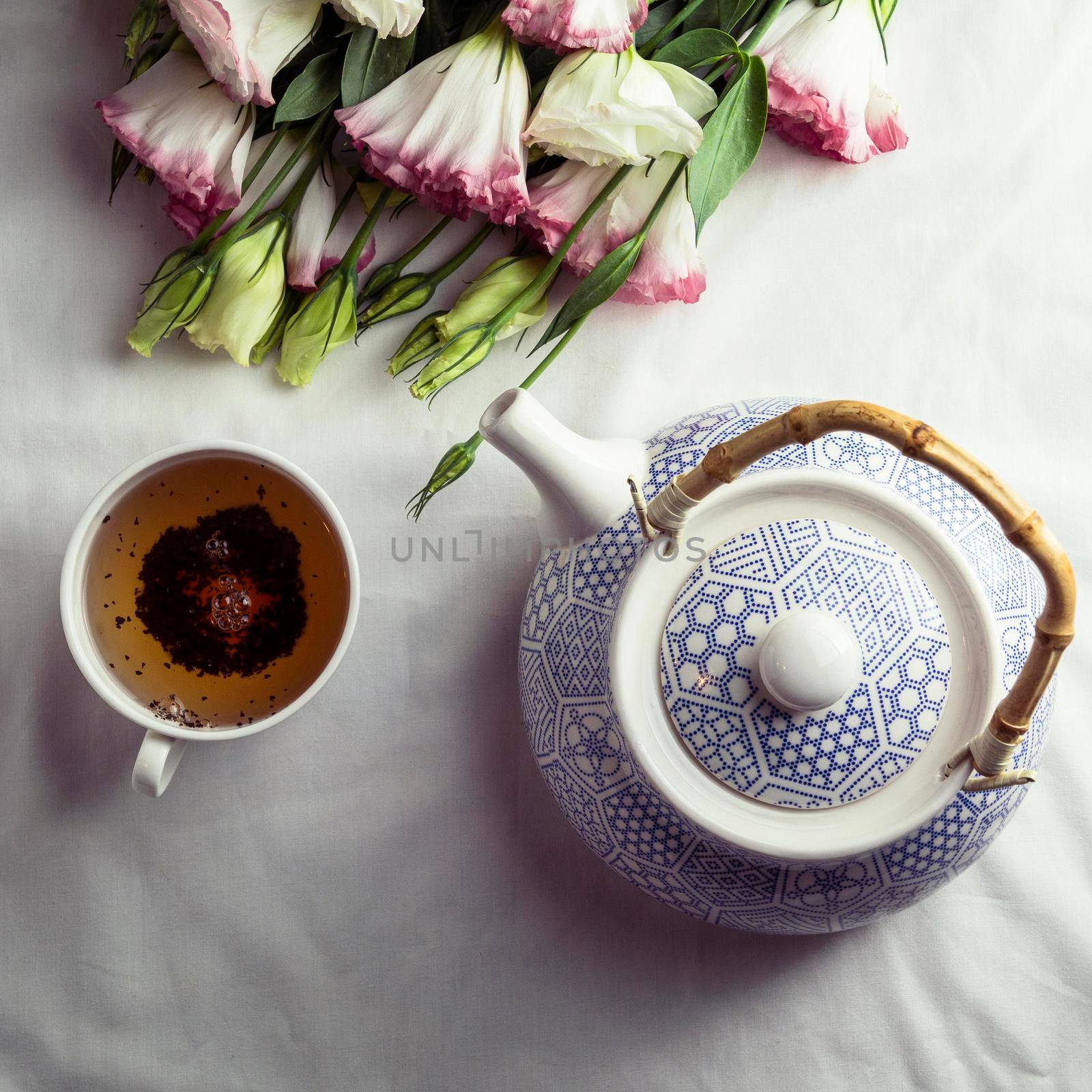 top view tea cup teapot. High quality photo by Zahard