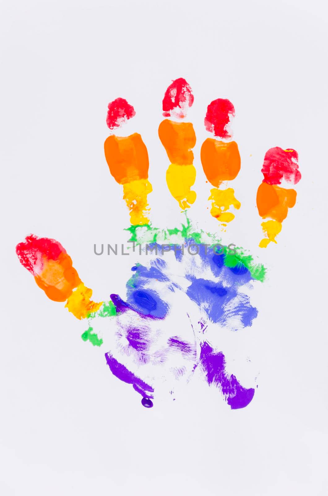 handprint with pride flag colors. High resolution photo