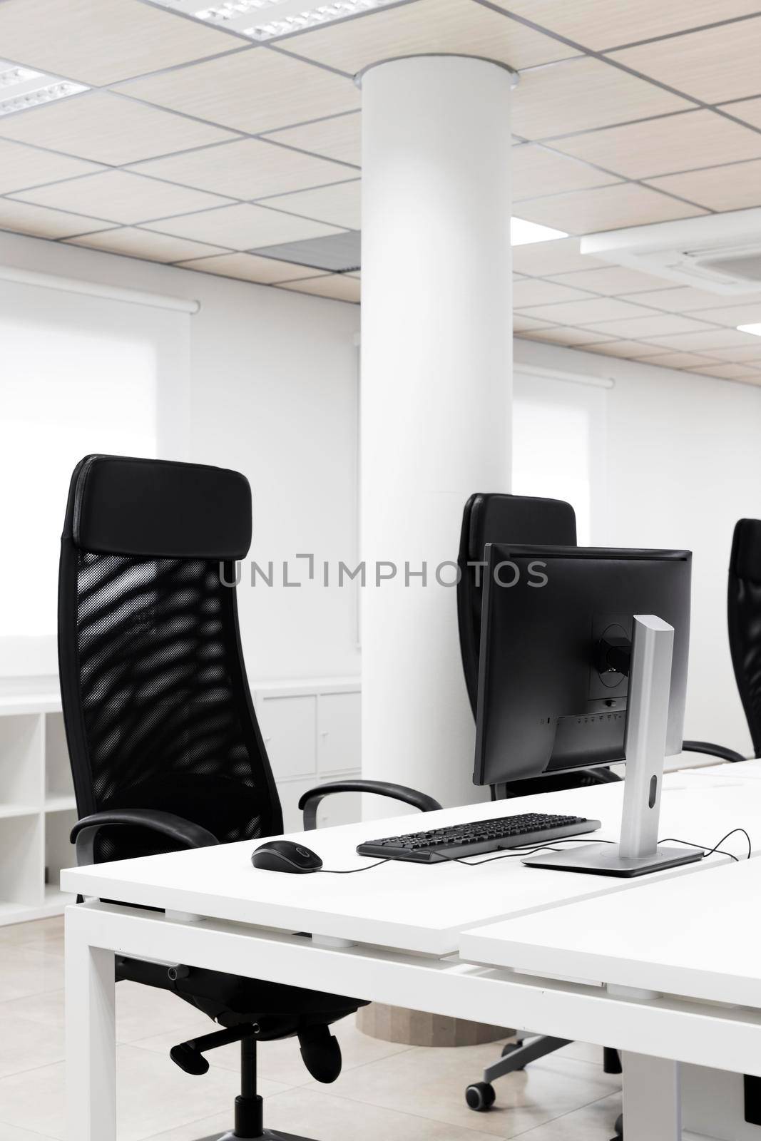 empty conference room with black office chairs. High resolution photo