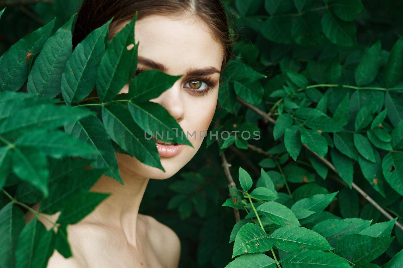 beautiful woman makeup spa nature fresh air model. High quality photo