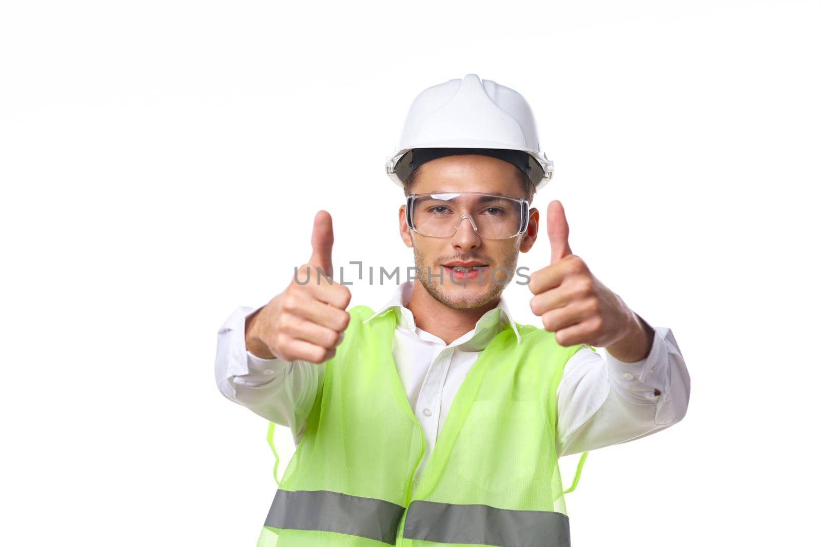 engineer in working uniform protective clothing construction. High quality photo
