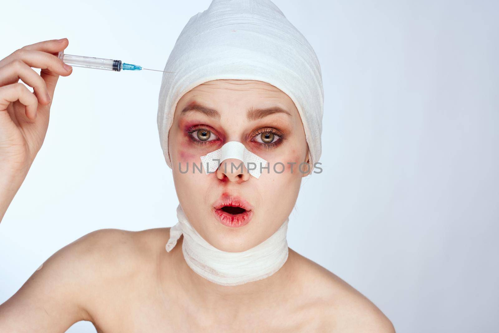 woman health problem injury face injection isolated background. High quality photo