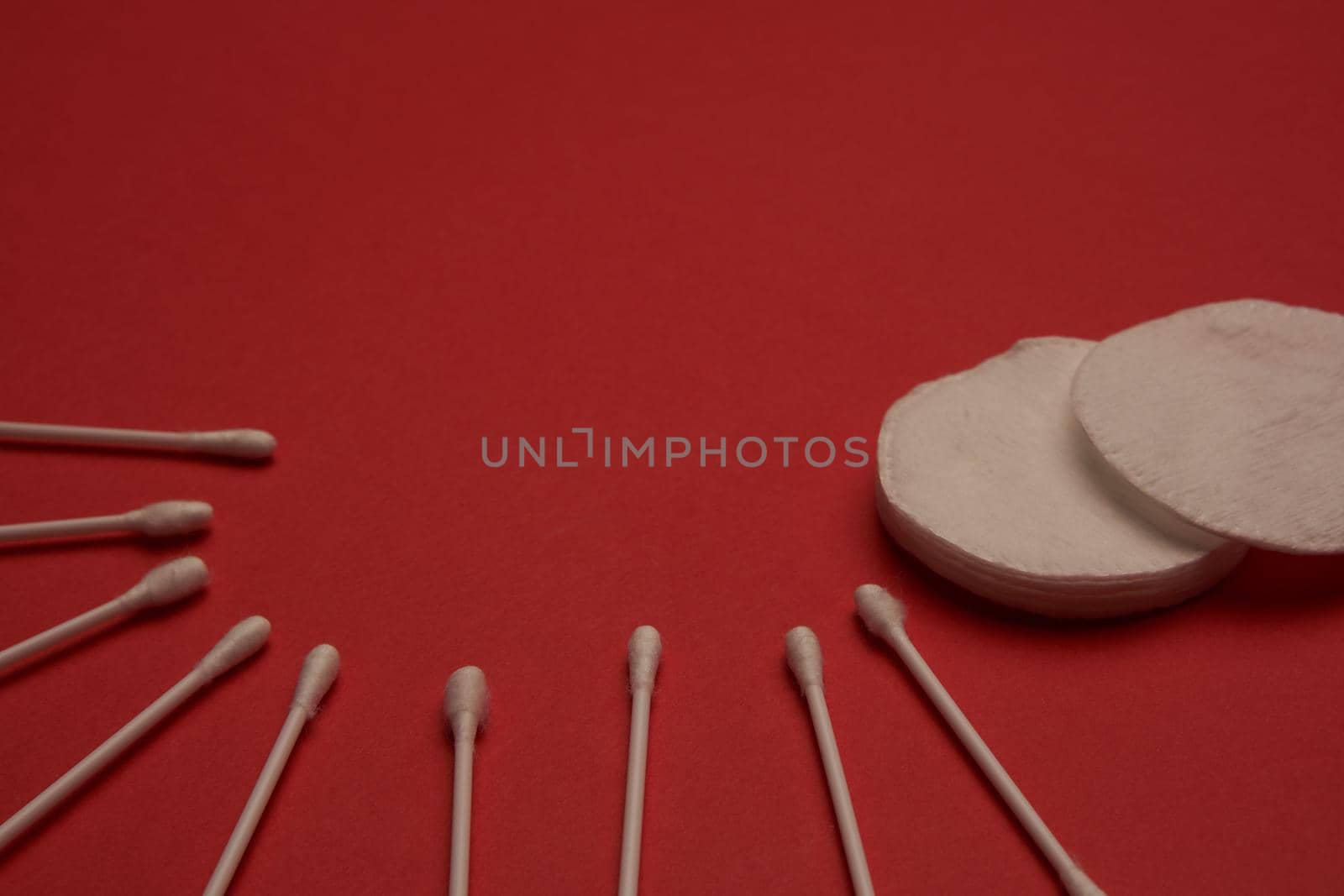 cotton swabs hygiene accessories care red background by Vichizh