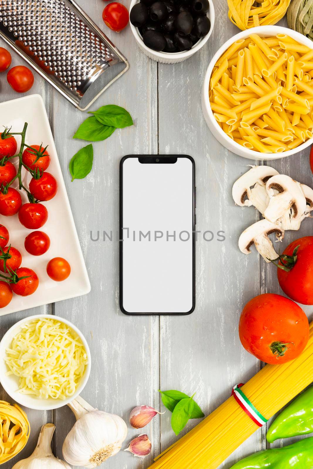 food frame with smartphone mock up. High resolution photo
