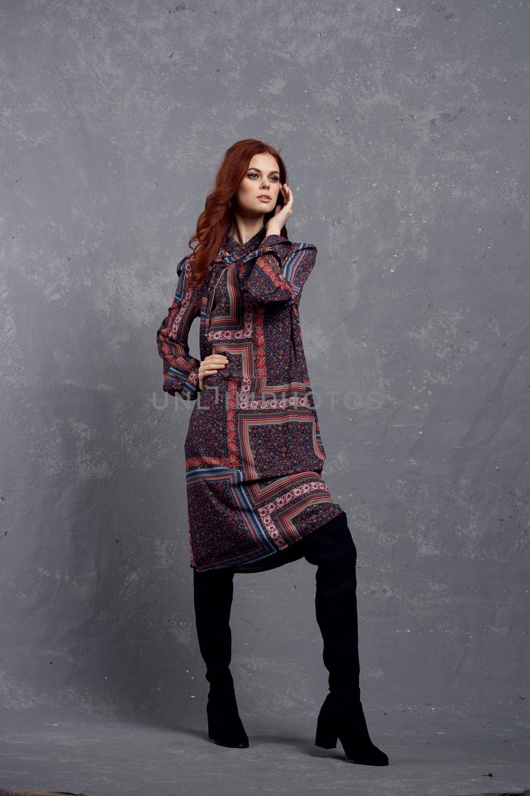 woman in coat posing fashion clothing full length. High quality photo