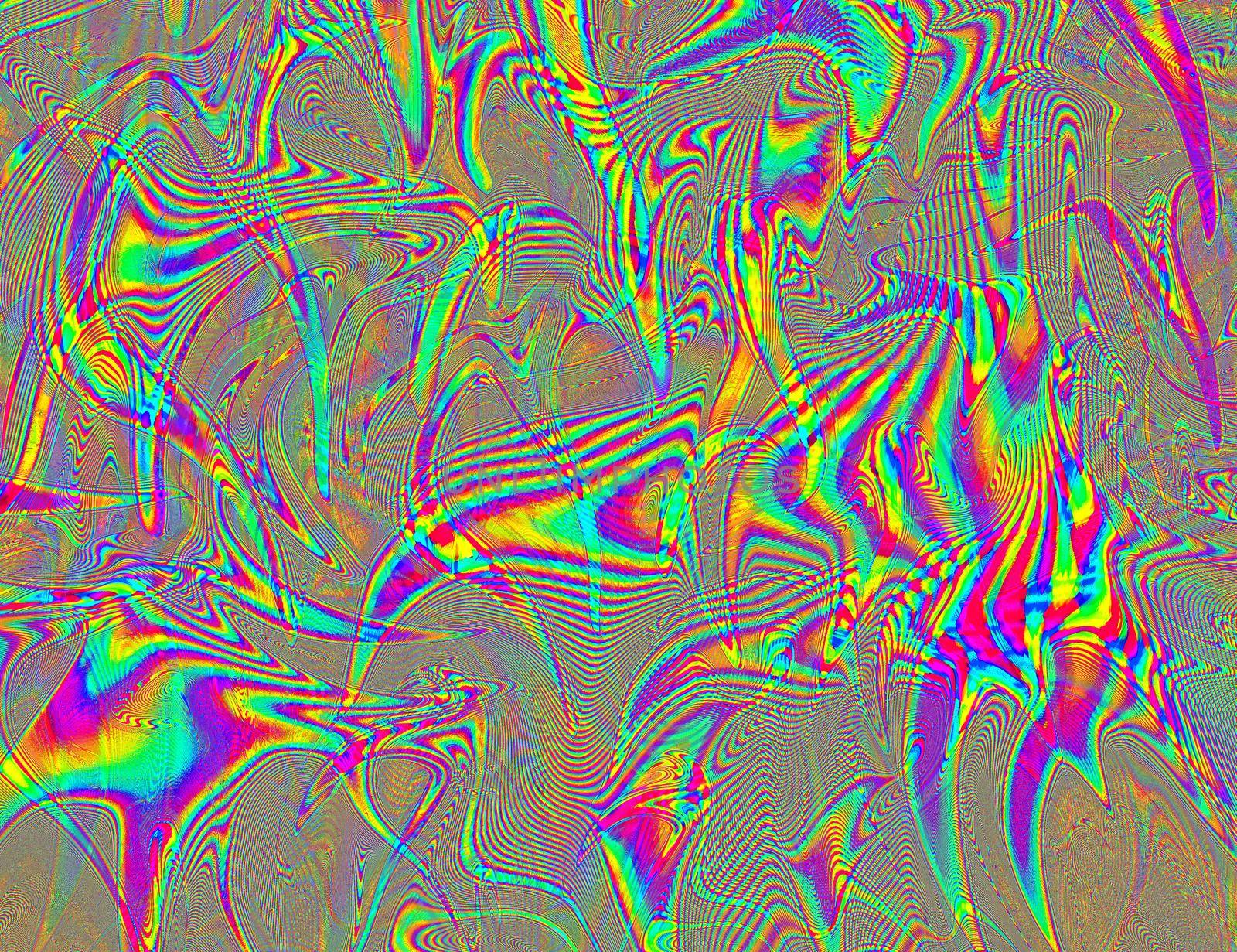 Hippie Trippy Psychedelic Rainbow Background LSD Colorful Wallpaper. Abstract Hypnotic Illusion. Hippie Retro Texture Glitch and Disco by DesignAB