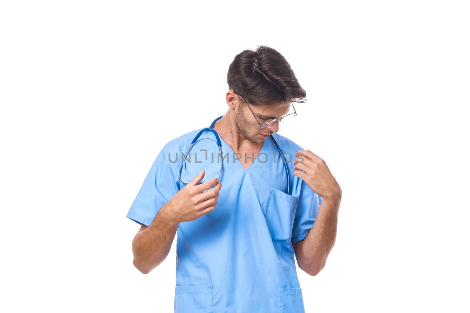 man in medical uniform health care treatment stethoscope examination studio lifestyle by Vichizh