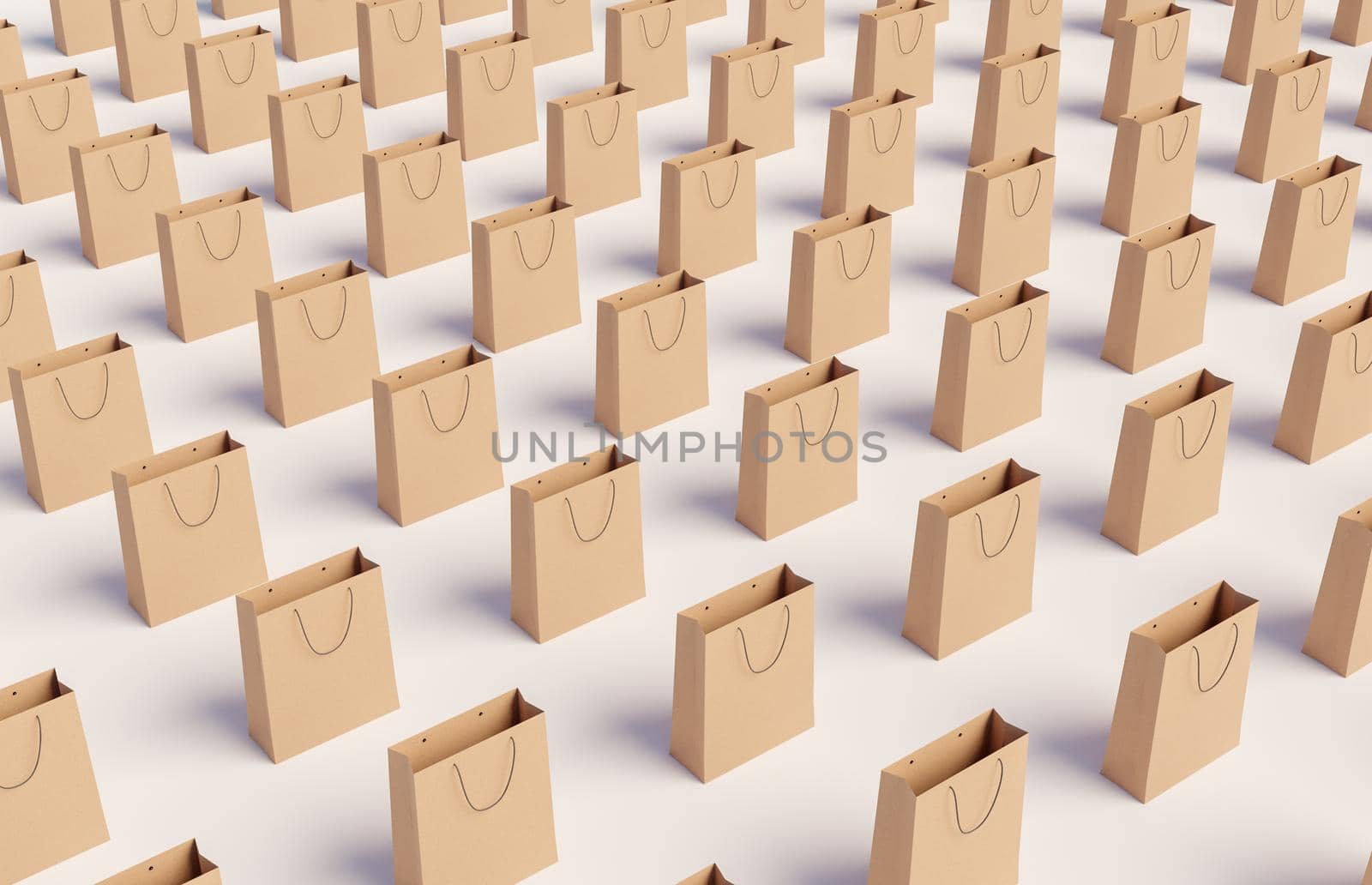 pattern of cardboard shopping bags on white background. 3d render