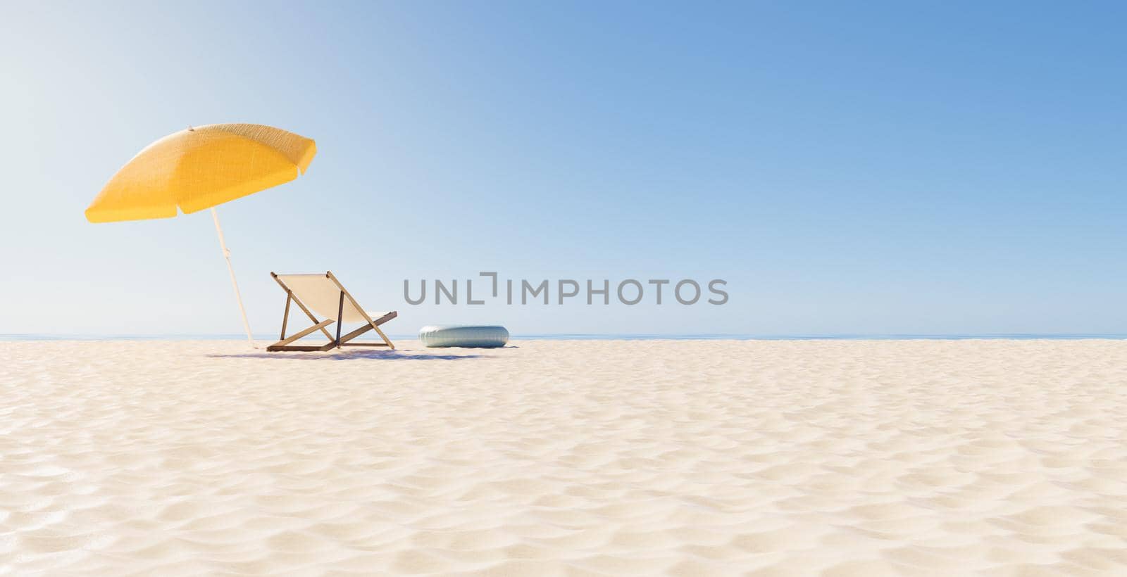 back view of a chair with umbrella on the beach by asolano