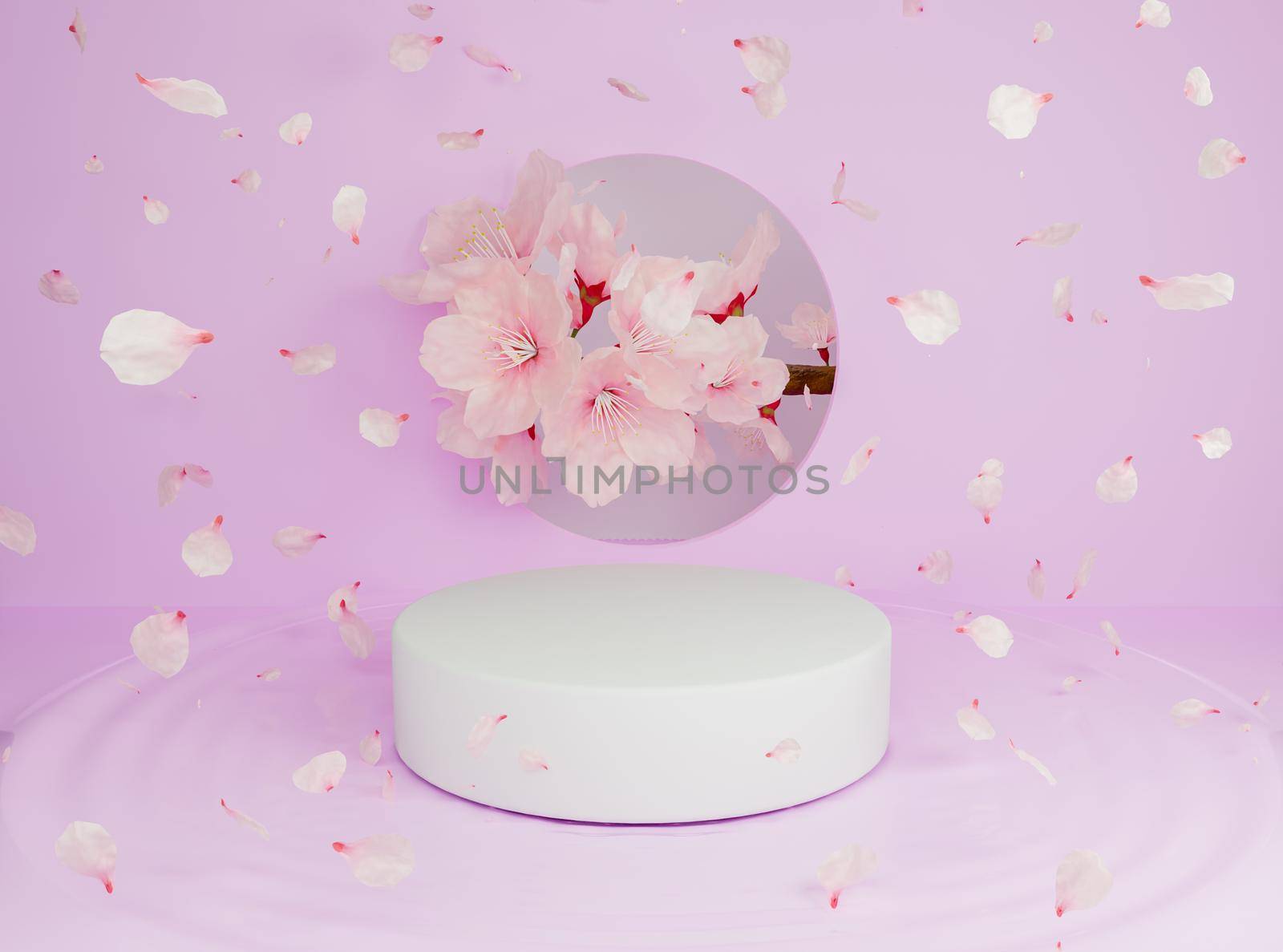 cylindrical product stand with falling flower petals by asolano