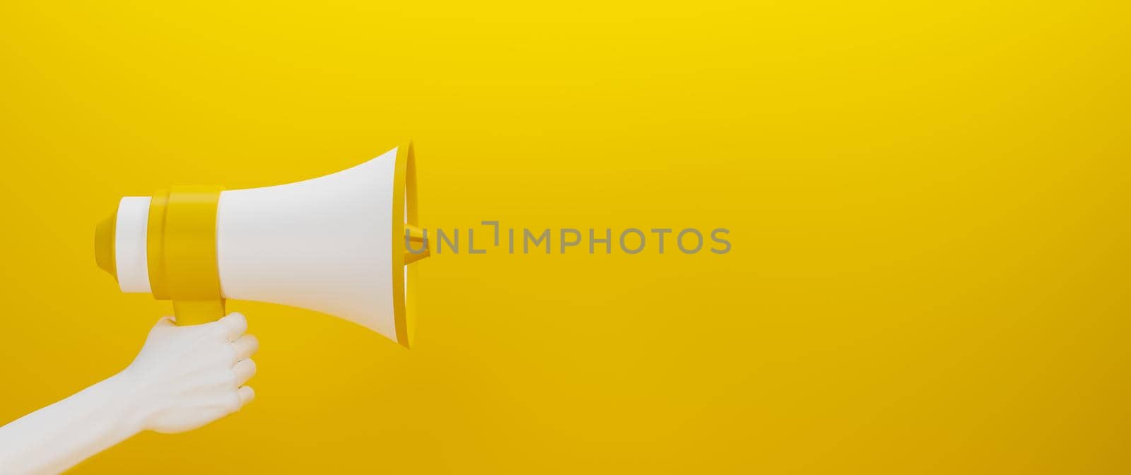 yellow and white megaphone held by a white hand by asolano