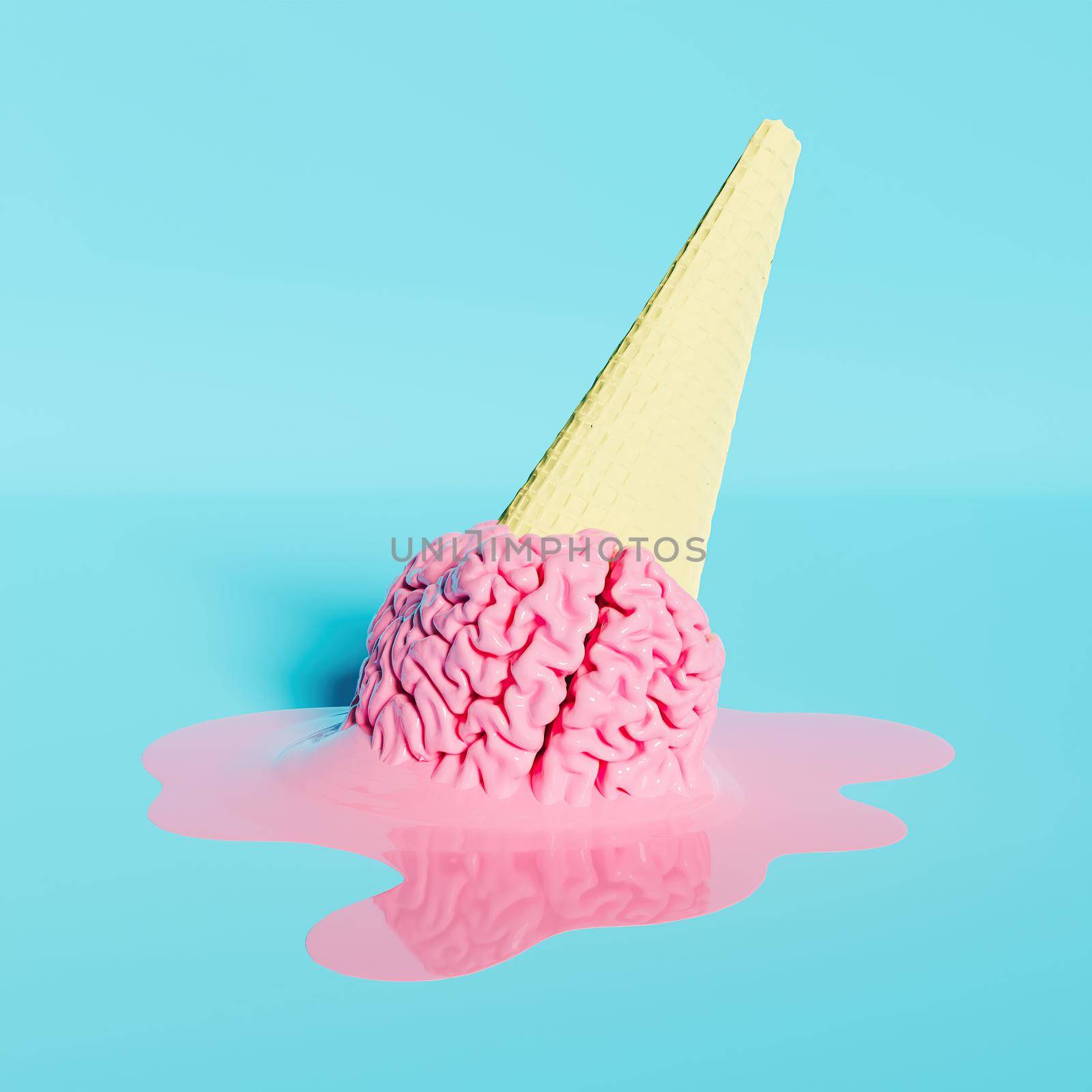ice cream cone with melted pink brain by asolano