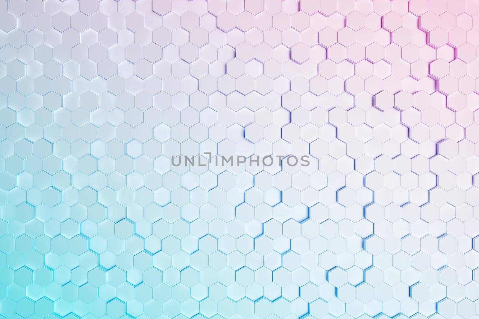 background of small hexagons with pink and blue gradient color. 3d rendering
