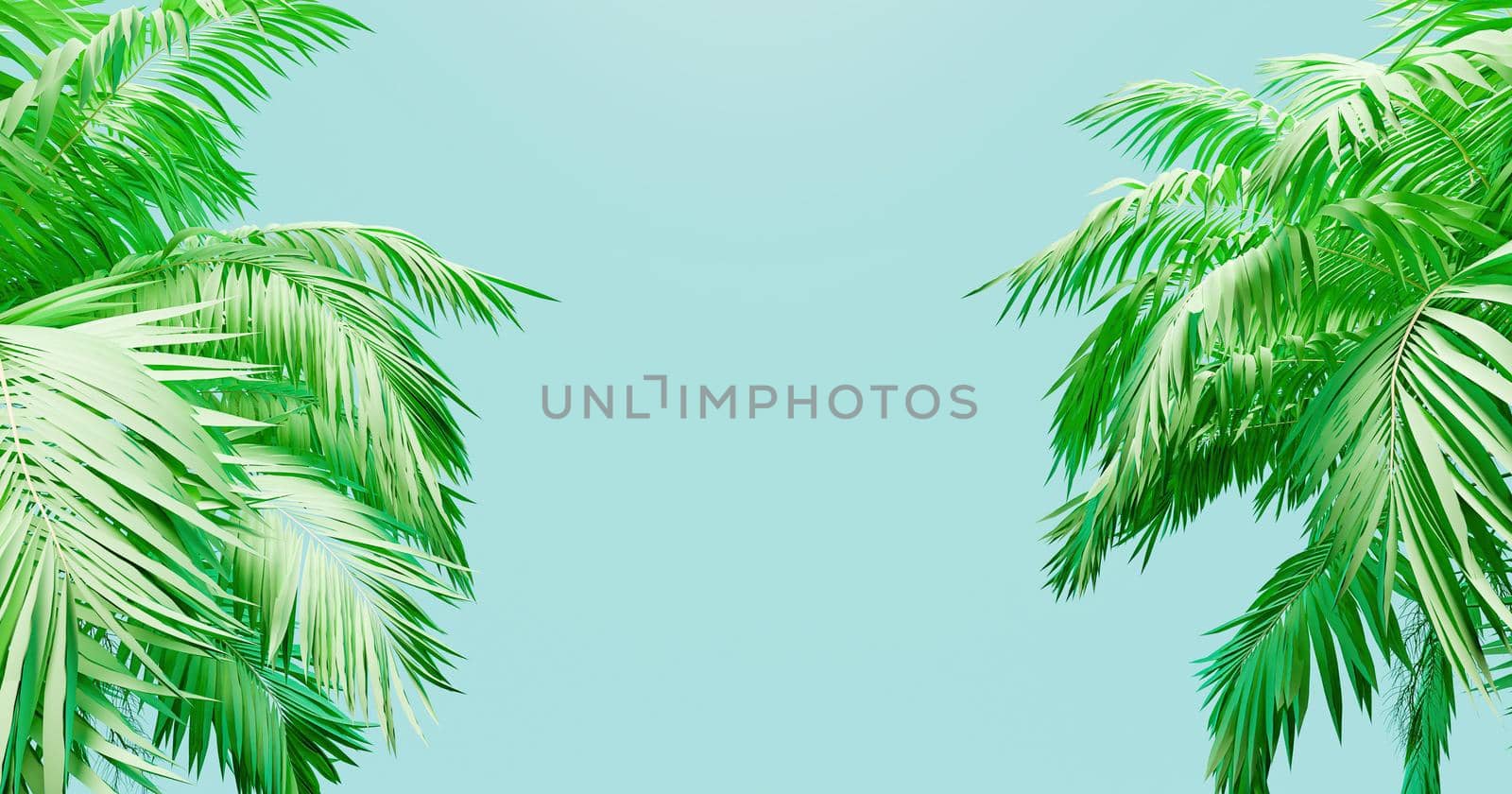 blue background banner with palm trees by asolano