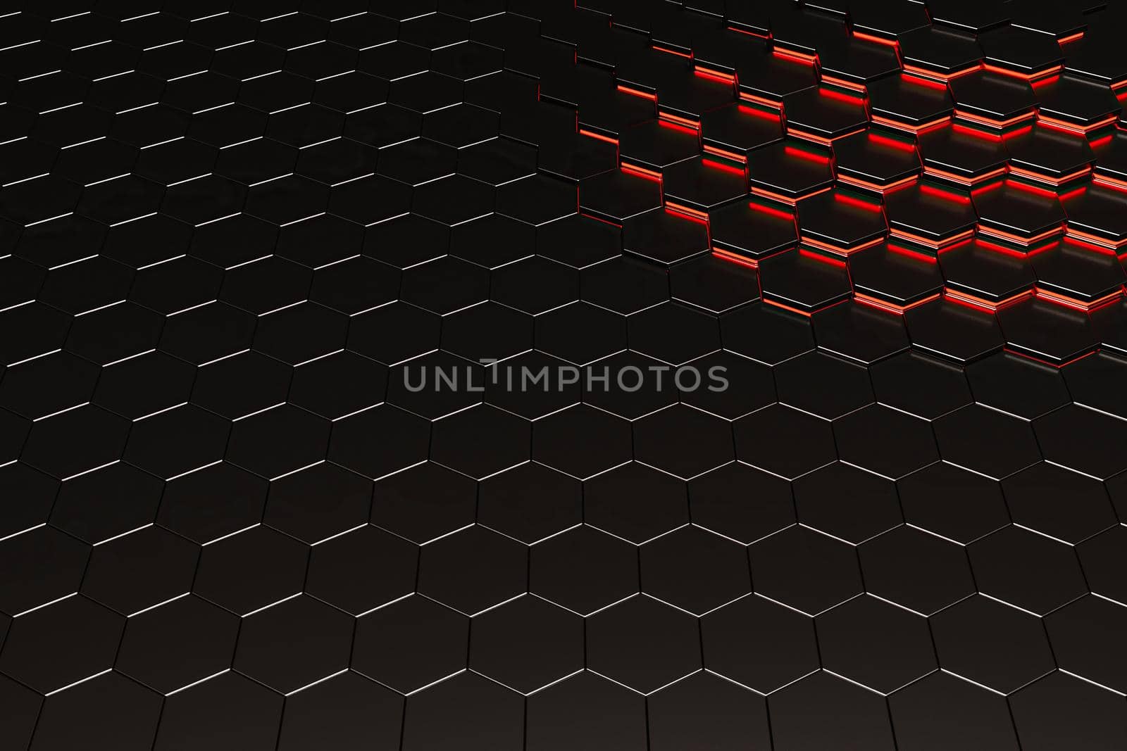 background of black metal hexagons with red illuminated lines by asolano