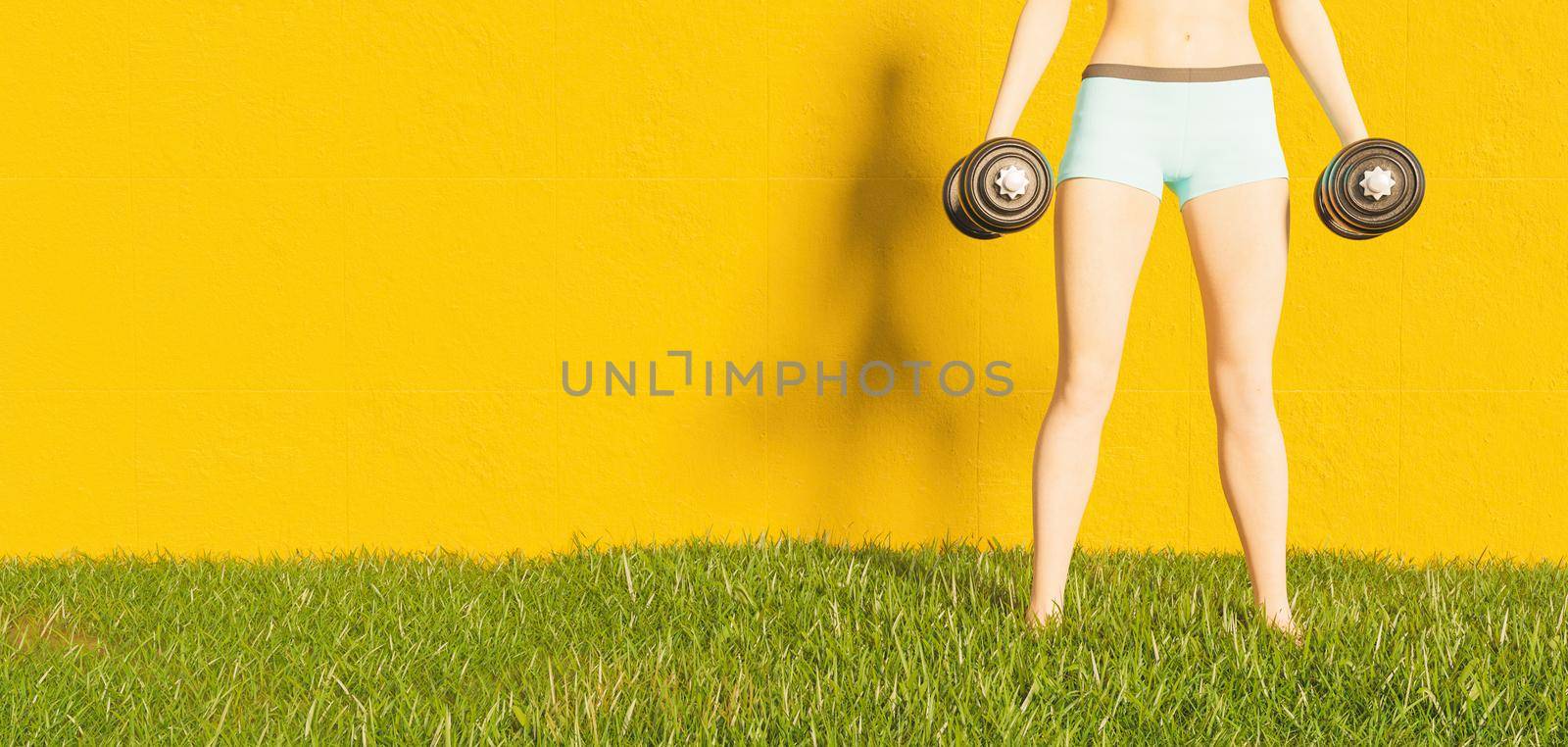 woman exercising outdoors holding weights by asolano