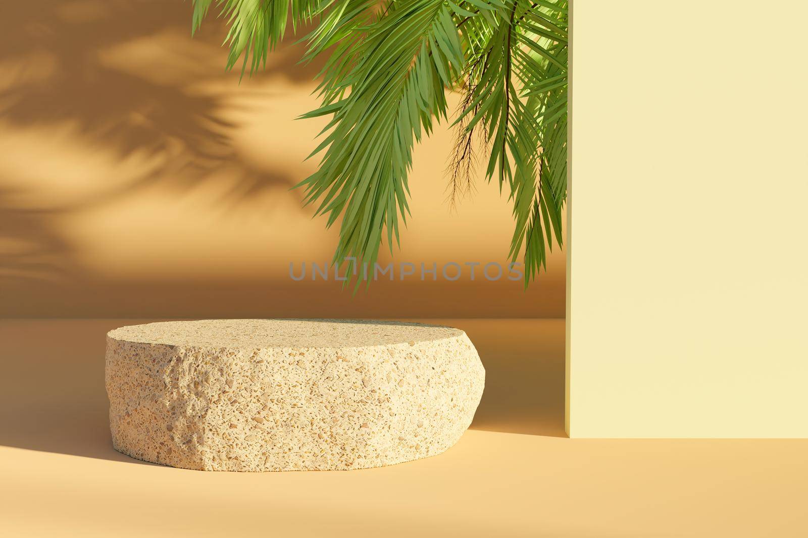 flattened rock for product presentation with palm leaves by asolano