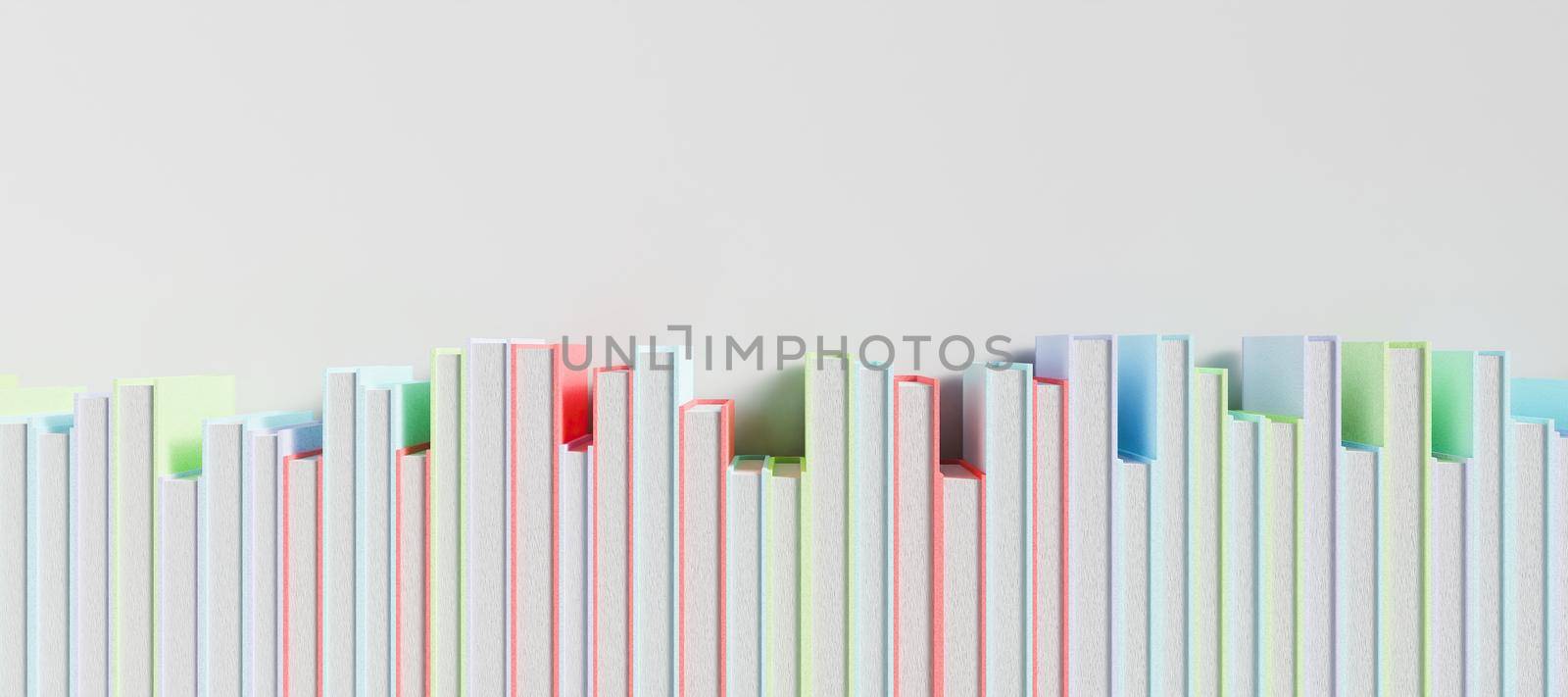 banner of a row of colored books on a white background. 3d rendering