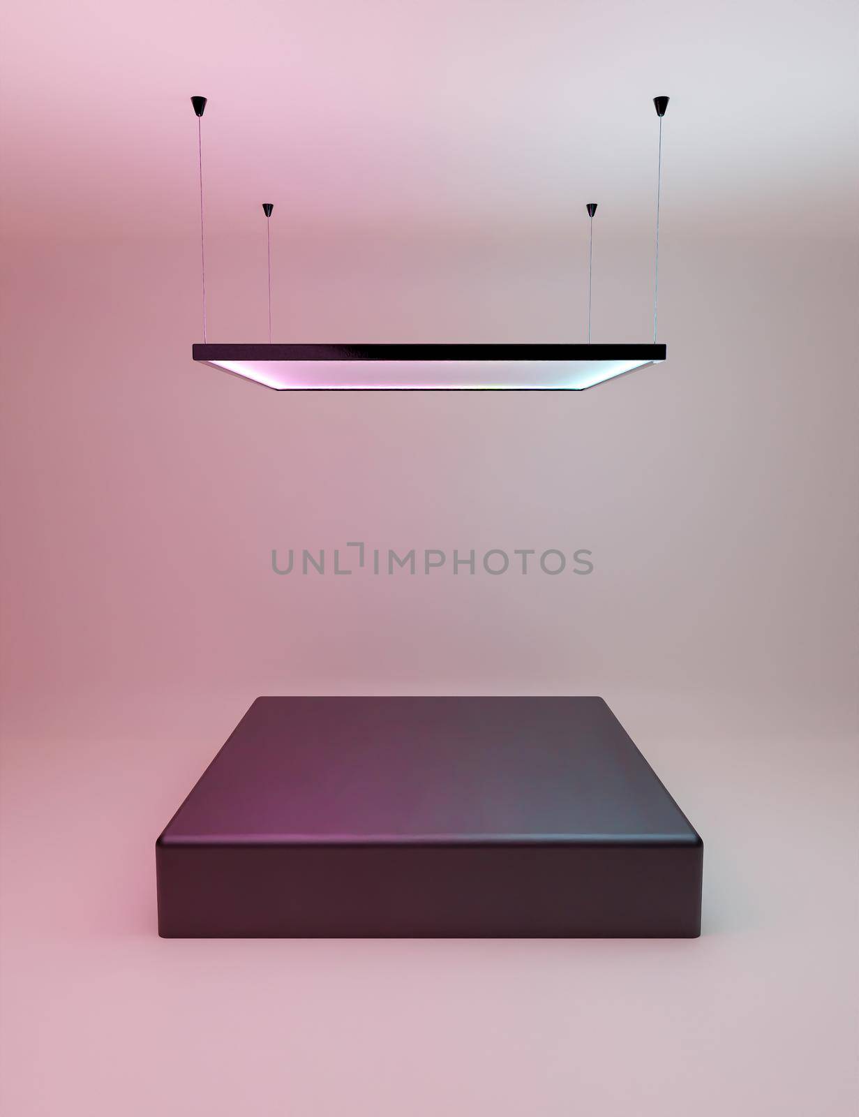 product display stand with square neon lamp. 3d rendering