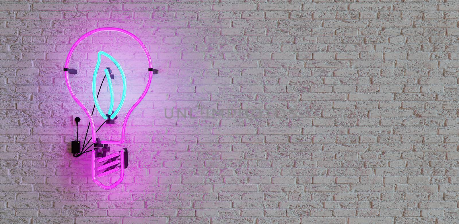 neon with bulb shape and leaf inside . copy space by asolano