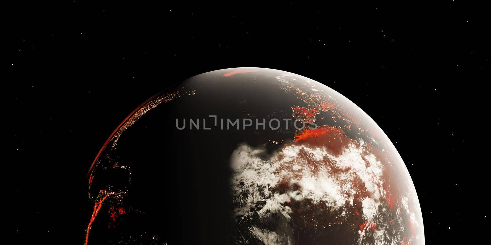 planet earth on fire with starry background. climate change concept. 3d rendering