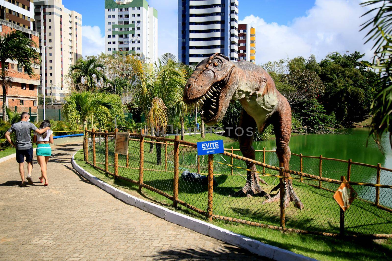 salvador, bahia, brazil - july 20, 2021: view of sculpture in Lagoa dos Dinossauros park in Salvador city. the place was reopened for public visitation.