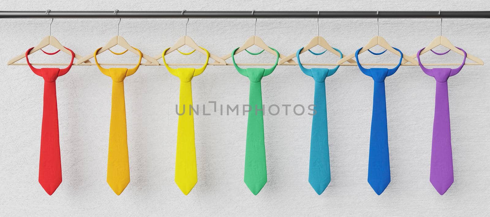 ties hung on wooden hangers with rainbow colors by asolano