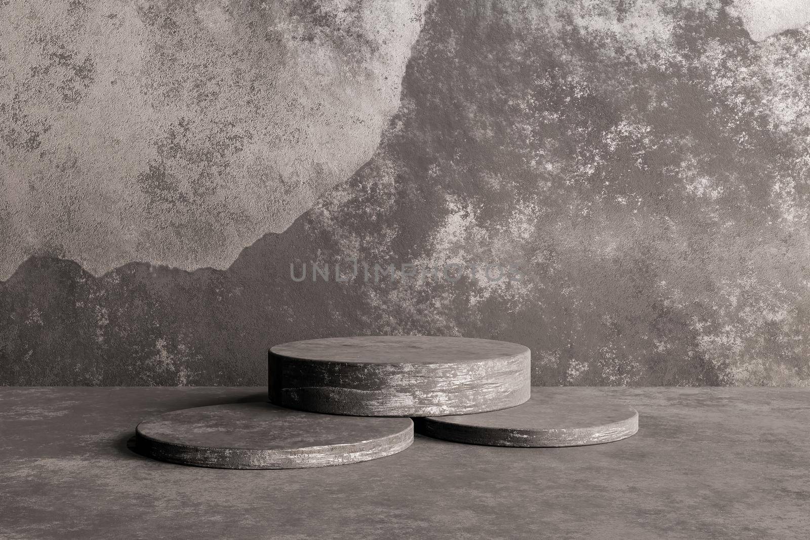 dark concrete podium for product display. 3d render