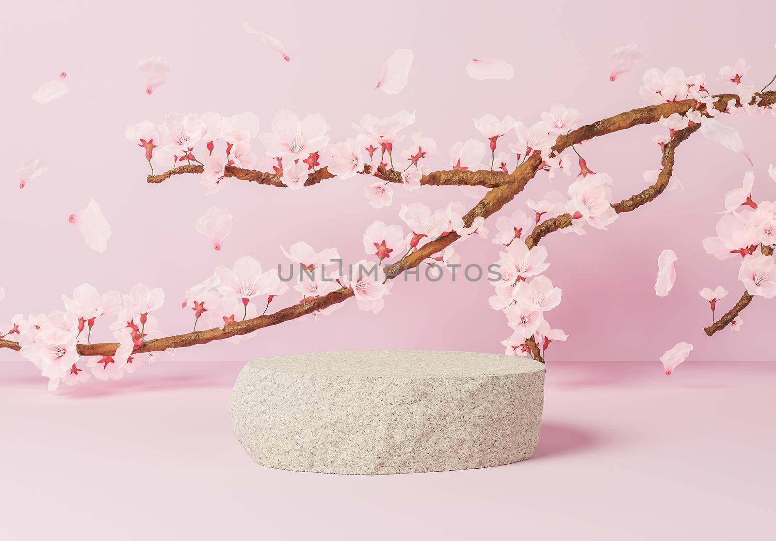 rock for product presentation with branch full of cherry blossoms by asolano