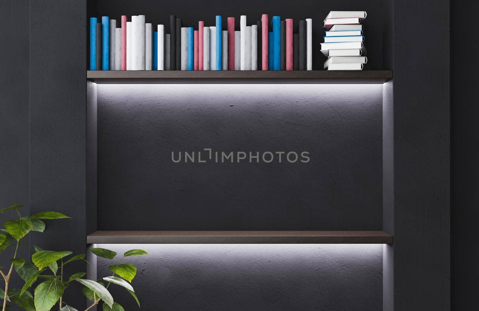 illuminated shelves with books by asolano
