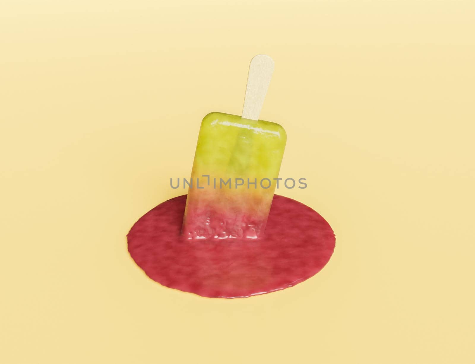 melted caramel ice lolly with gradient color on yellow background. 3d render