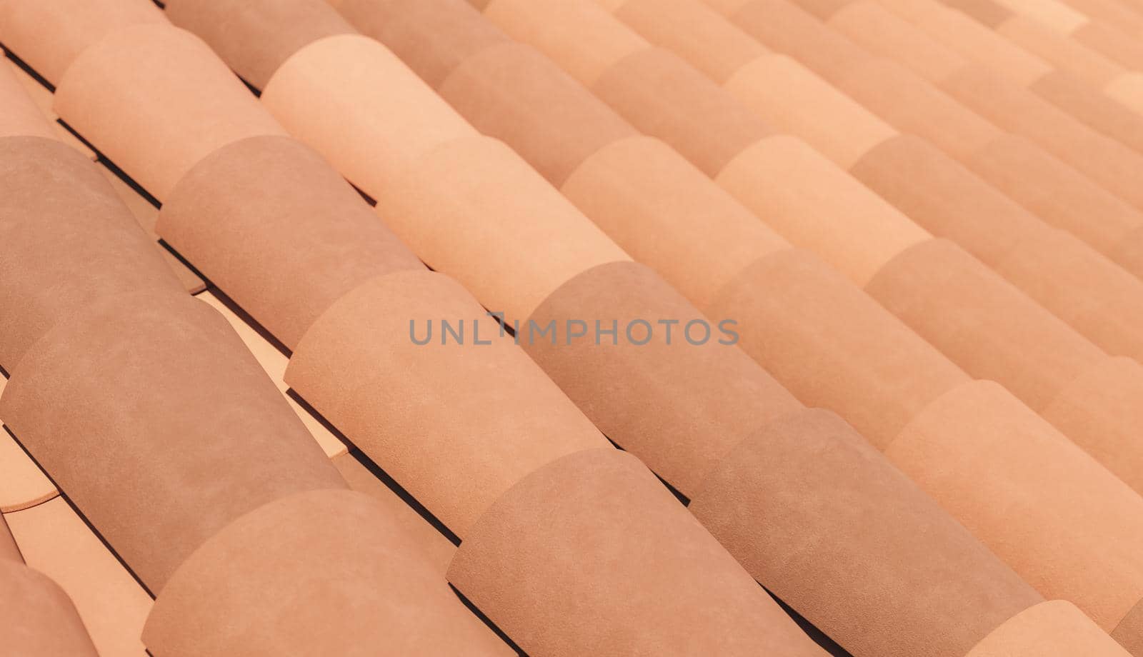 close-up of ceramic tiles on a roof. 3d render