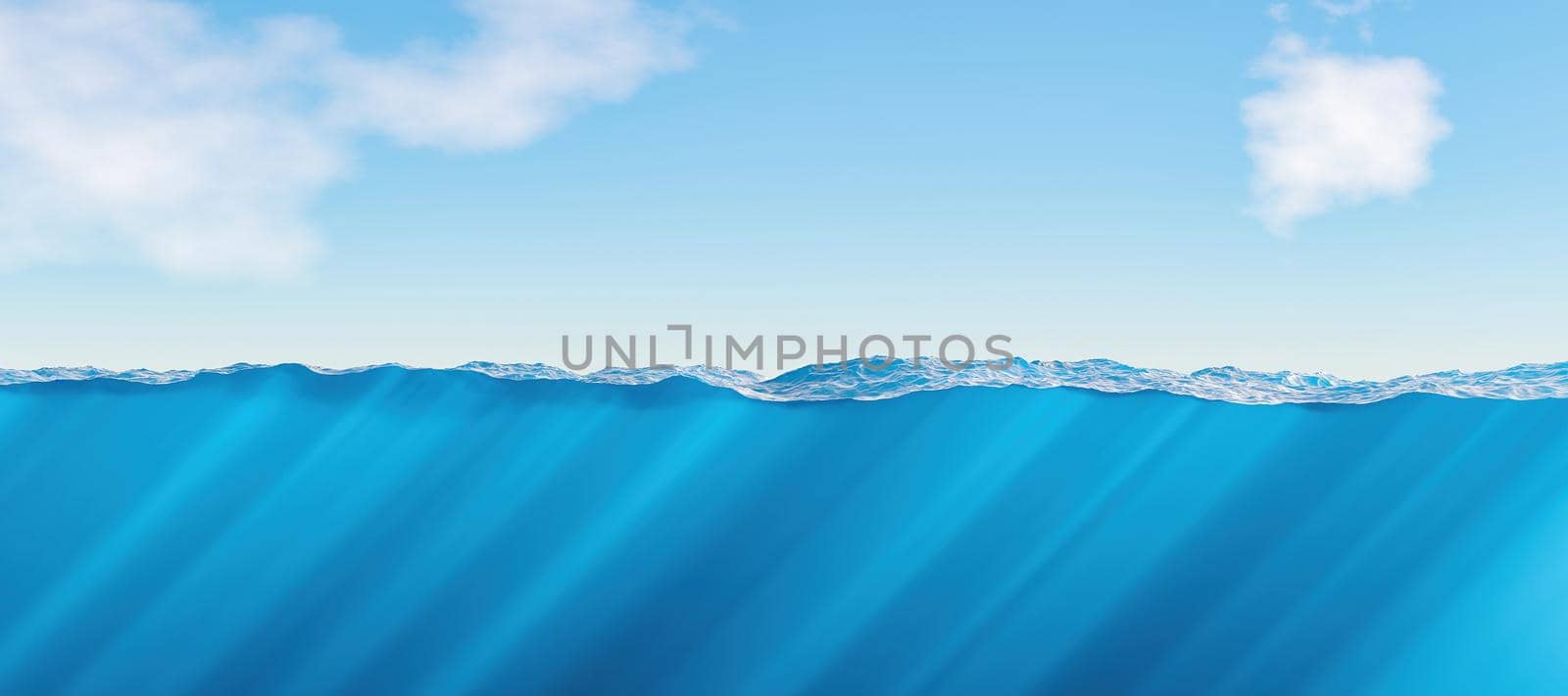 surface and underwater view of the sea. space for text. by asolano