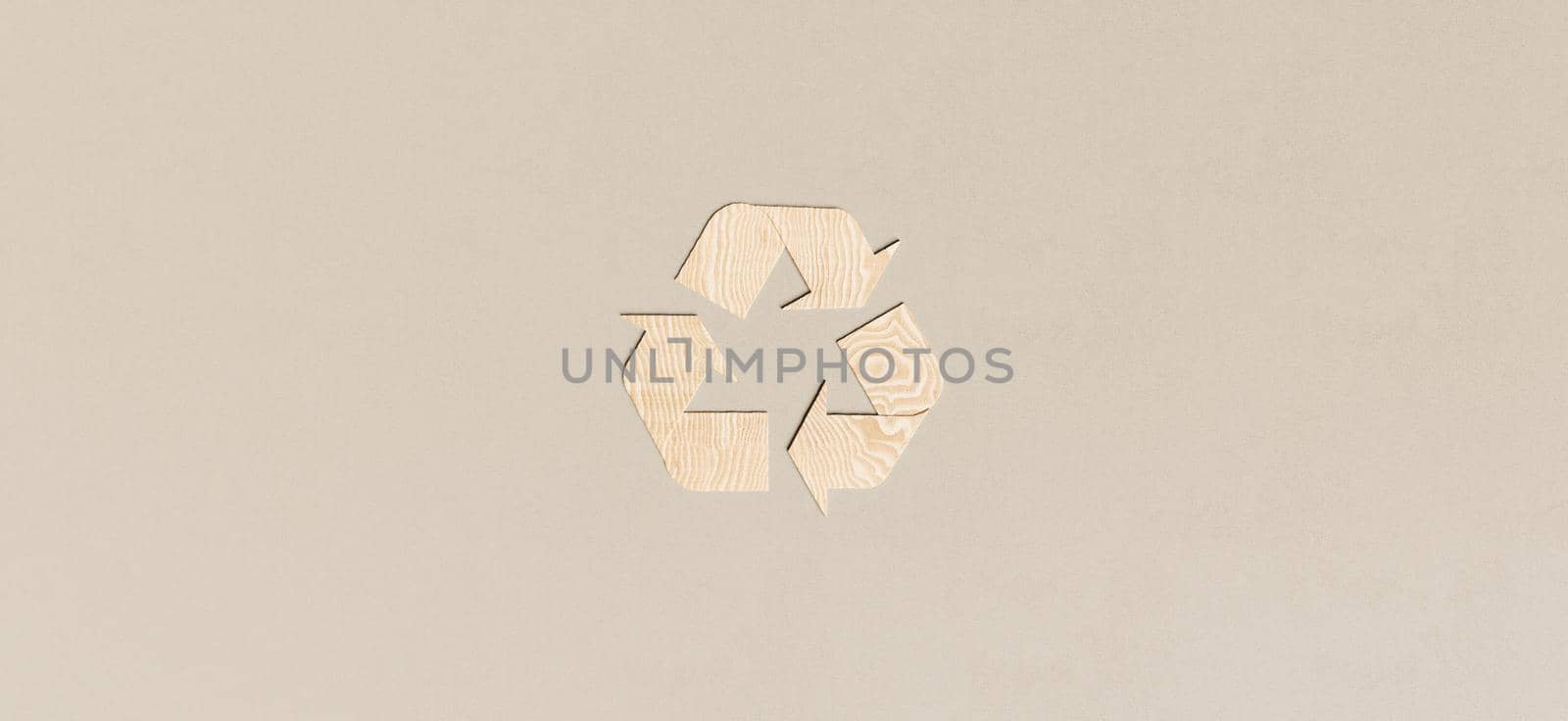 wood recycling symbol on concrete background. 3d render