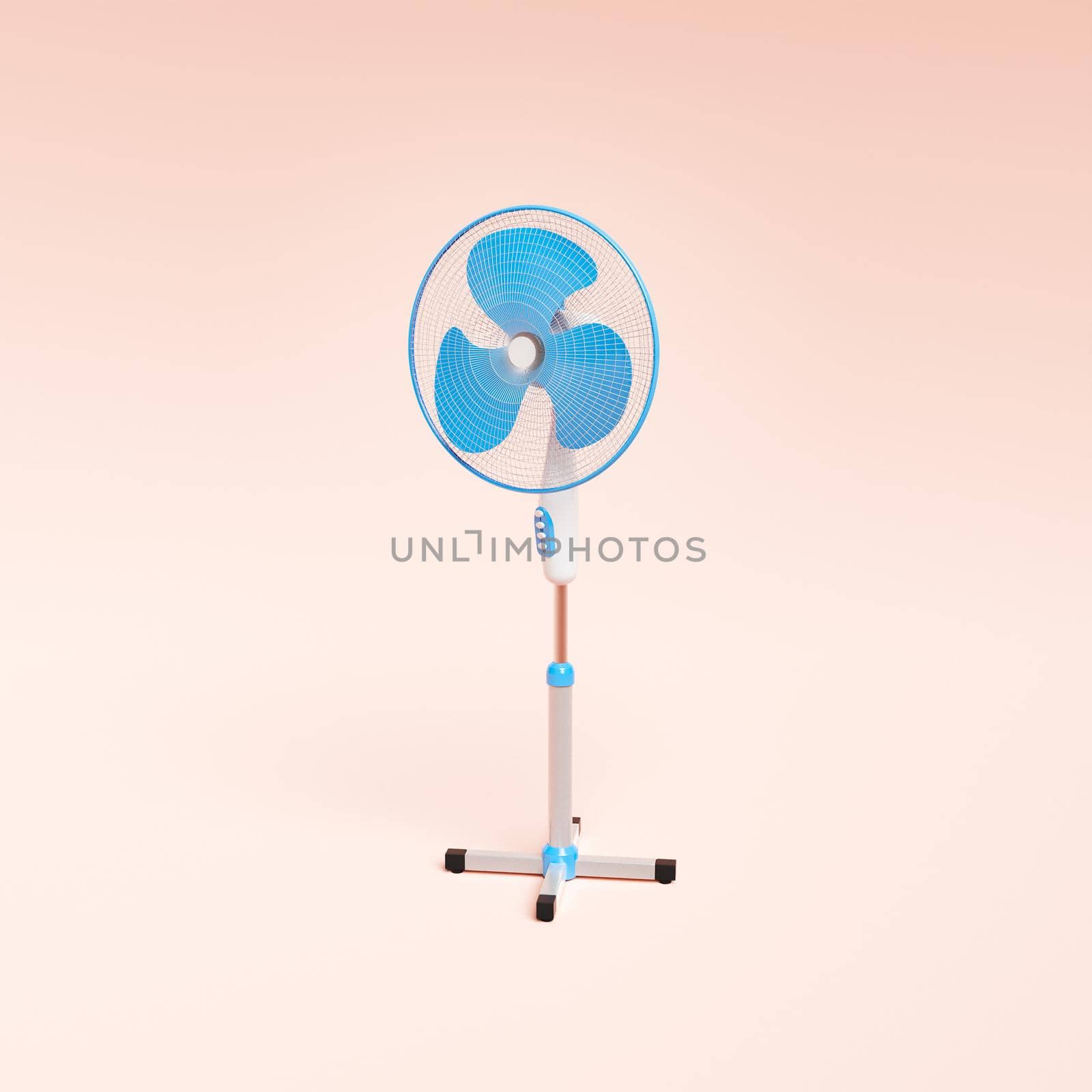 blue standing fan on minimalist background. 3d render