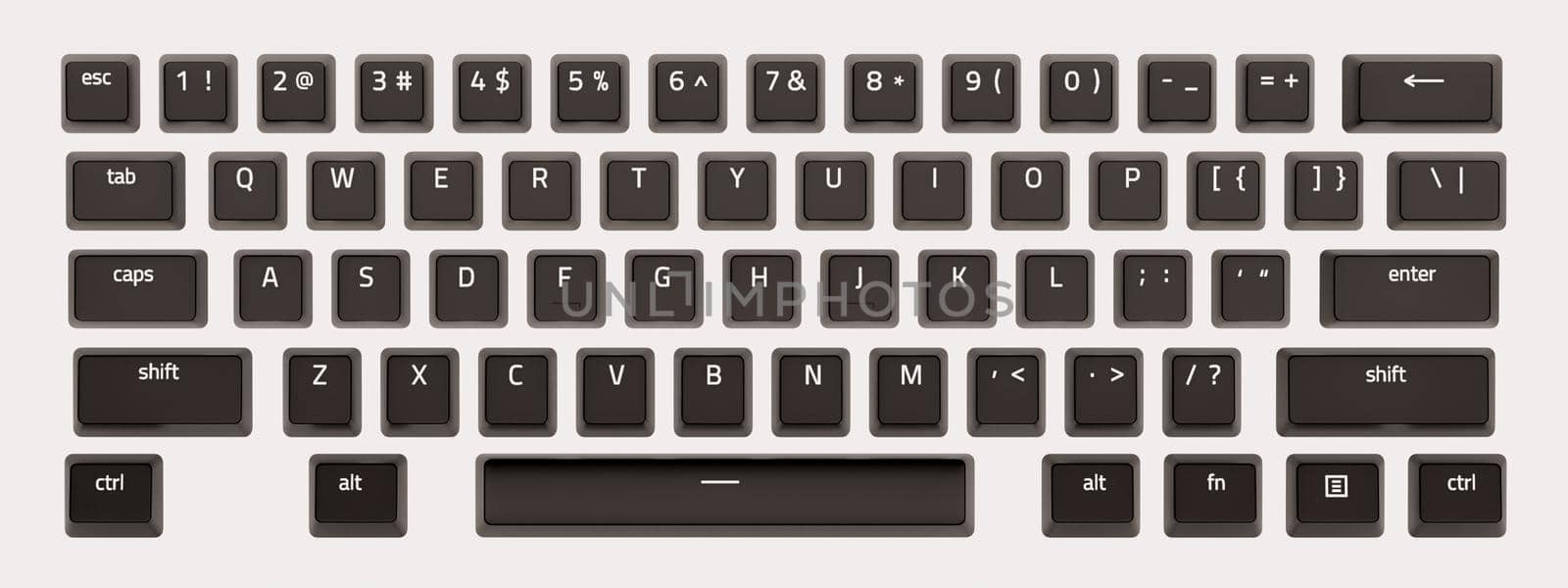 computer keys isolated on white background to use as font. 3d render