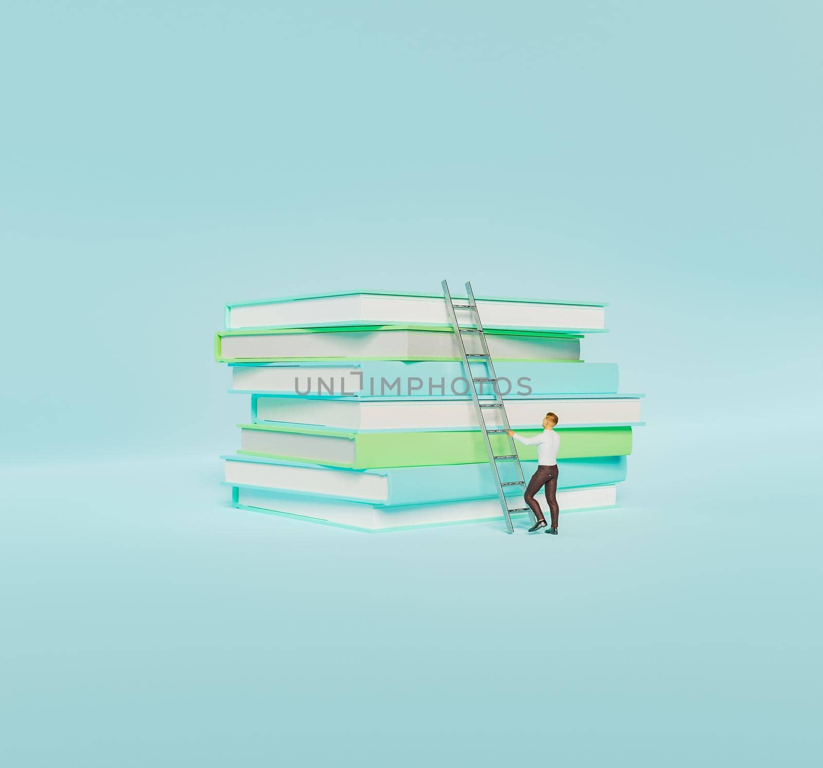 person climbing a stack of books by asolano