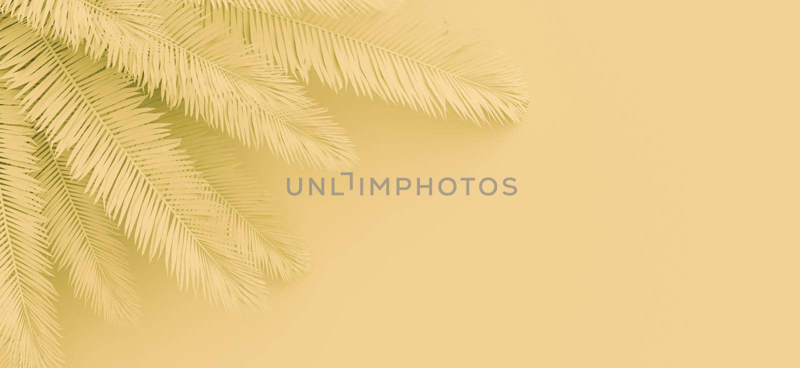 abstract monochrome background with palm leaves and space for text. 3d render