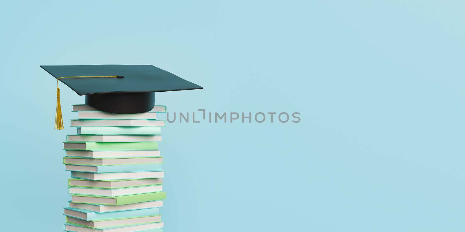 stack of books with graduation hat by asolano