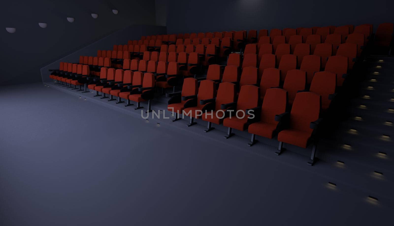 empty movie theater illuminated by asolano