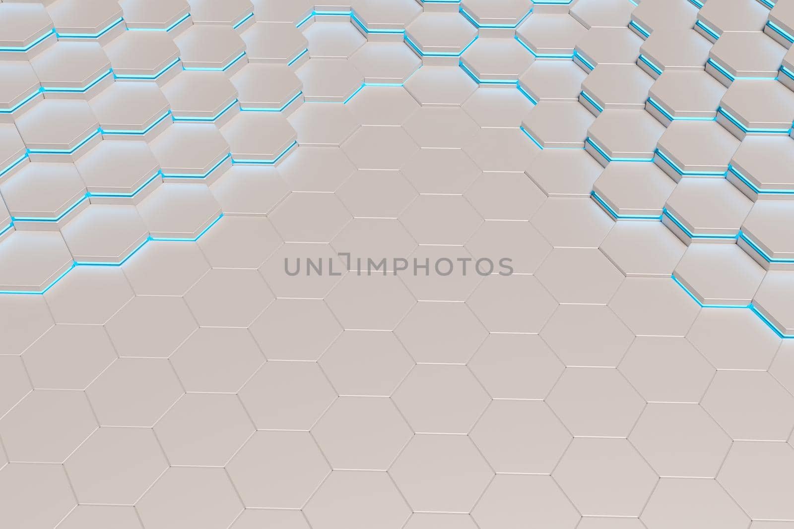 background of white metal hexagons with blue light line by asolano